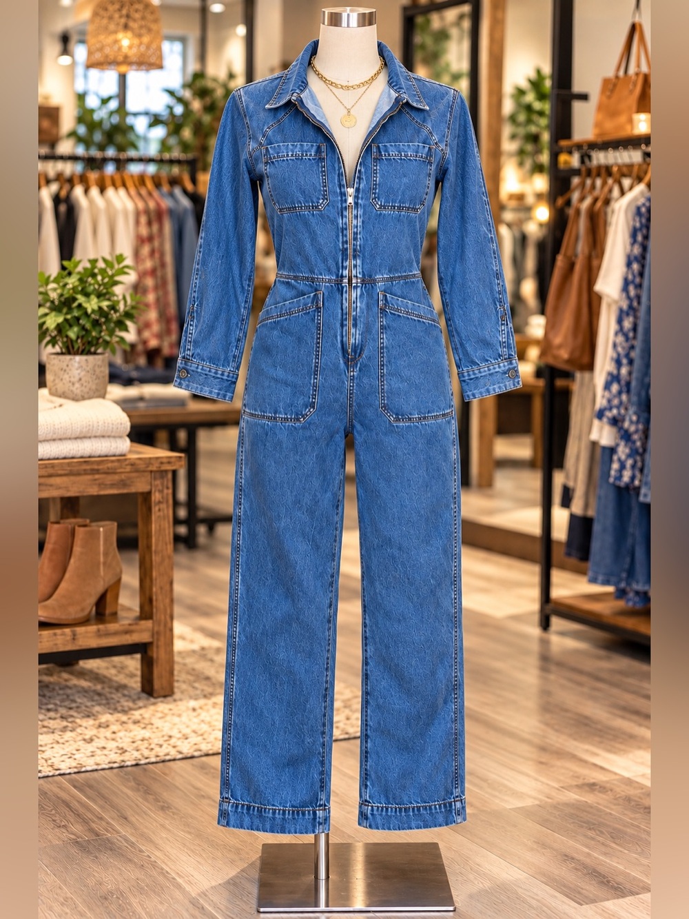 Madewell 100% Cotton Zip up Blue Denim Jumpsuit Coveralls.